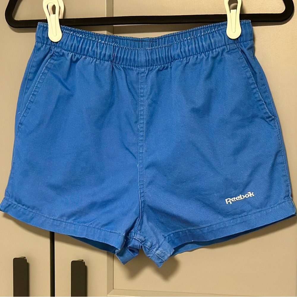 Vtg 70s Reebok Shorts Siz S Blue Cotton Drawstring Single Stitch 2.5” Blokecore